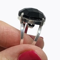 Anillo Facetado de Ónix Negro con forma redonda