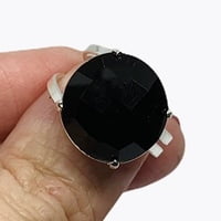 Anillo Facetado de Ónix Negro con forma redonda