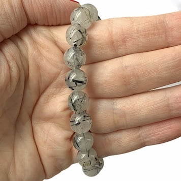 Pulsera de Cuarzo Blanco con Turmalina Negra (10mm) Pulsera de Cuarzo Blanco con Turmalina Negra (10mm)