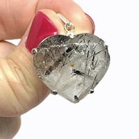 Colgante de Cuarzo Blanco y Turmalina Negra en forma de Corazón Colgante de Cuarzo Blanco y Turmalina Negra en forma de Corazón