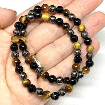 Pulsera Combo: Ónix Negro(protección)+Ojo de Tigre(autoestima)+Hematite(circulación)