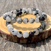 Pulsera de Cuarzo Blanco con Turmalina Negra
