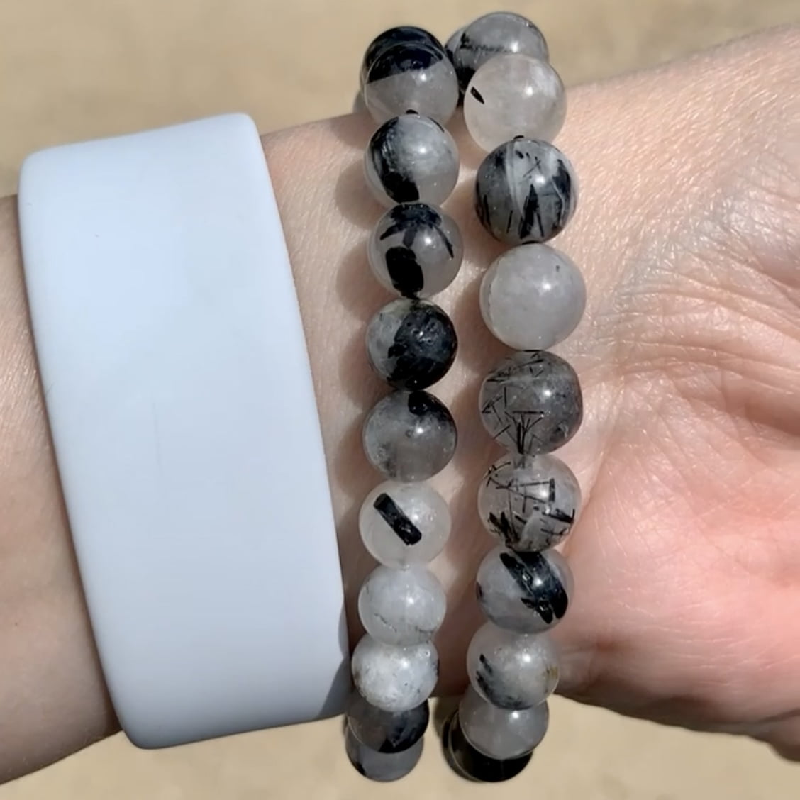 Pulsera de Cuarzo Blanco con Turmalina Negra (8mm)