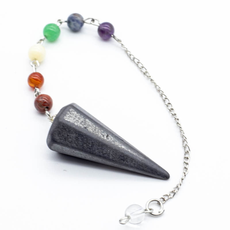 Péndulo de Hematite con cadena de los 7 Chakras